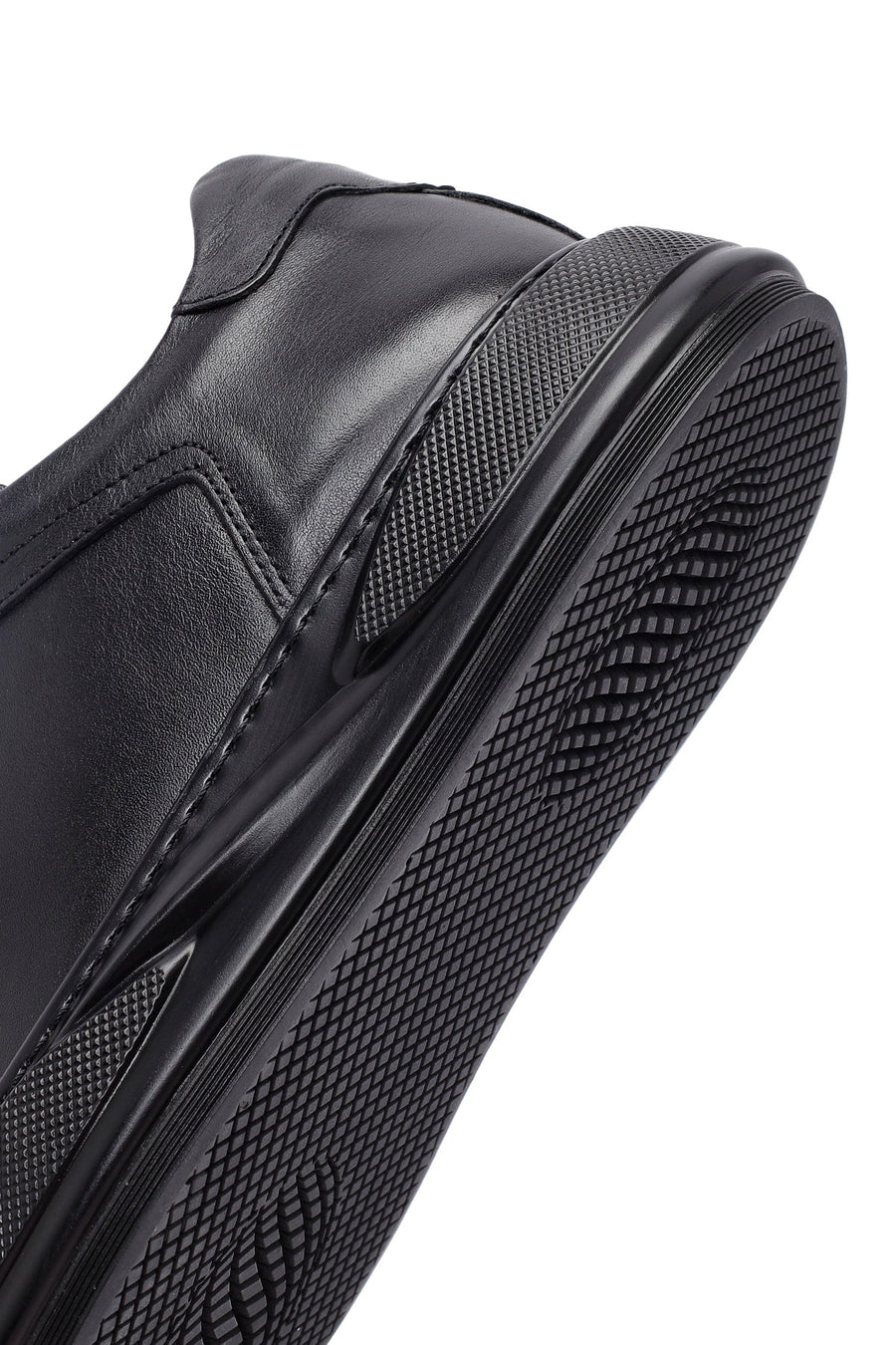 Men's Black Lace-Up Thick Sole Leather Sneakers