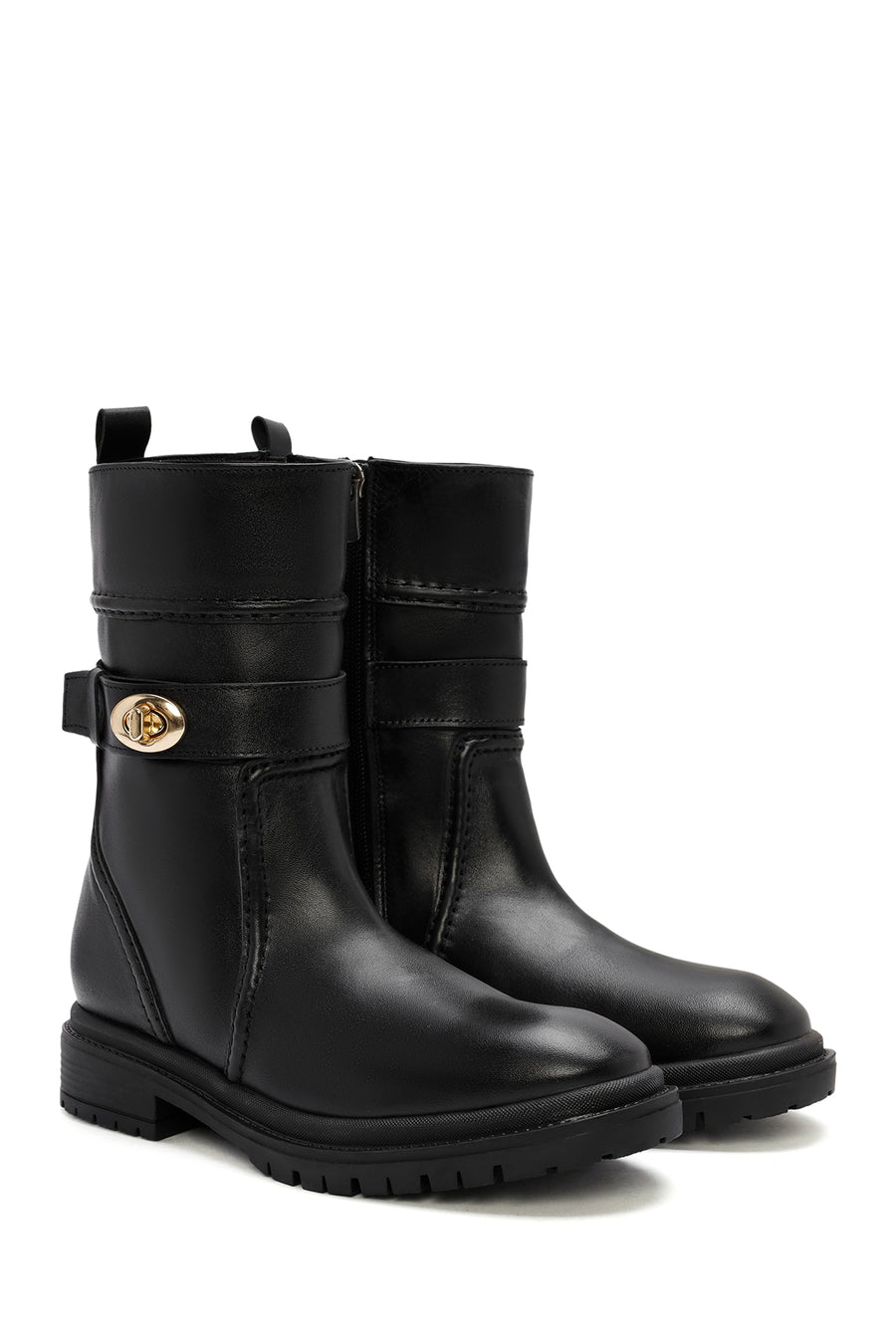 Women's Black Zippered Leather Boots