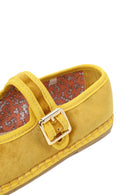 Woman Yellow Buckled Fabric Mary Jane Ballerine flats | Derimod
