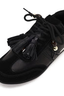 Kadın Siyah Bağcıklı Charmlı Leopar Deri Sneaker | Derimod