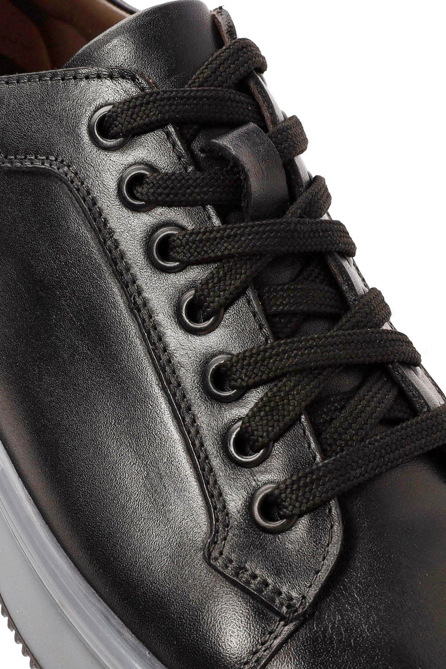 Erkek Siyah Bağcıklı Deri Sneaker