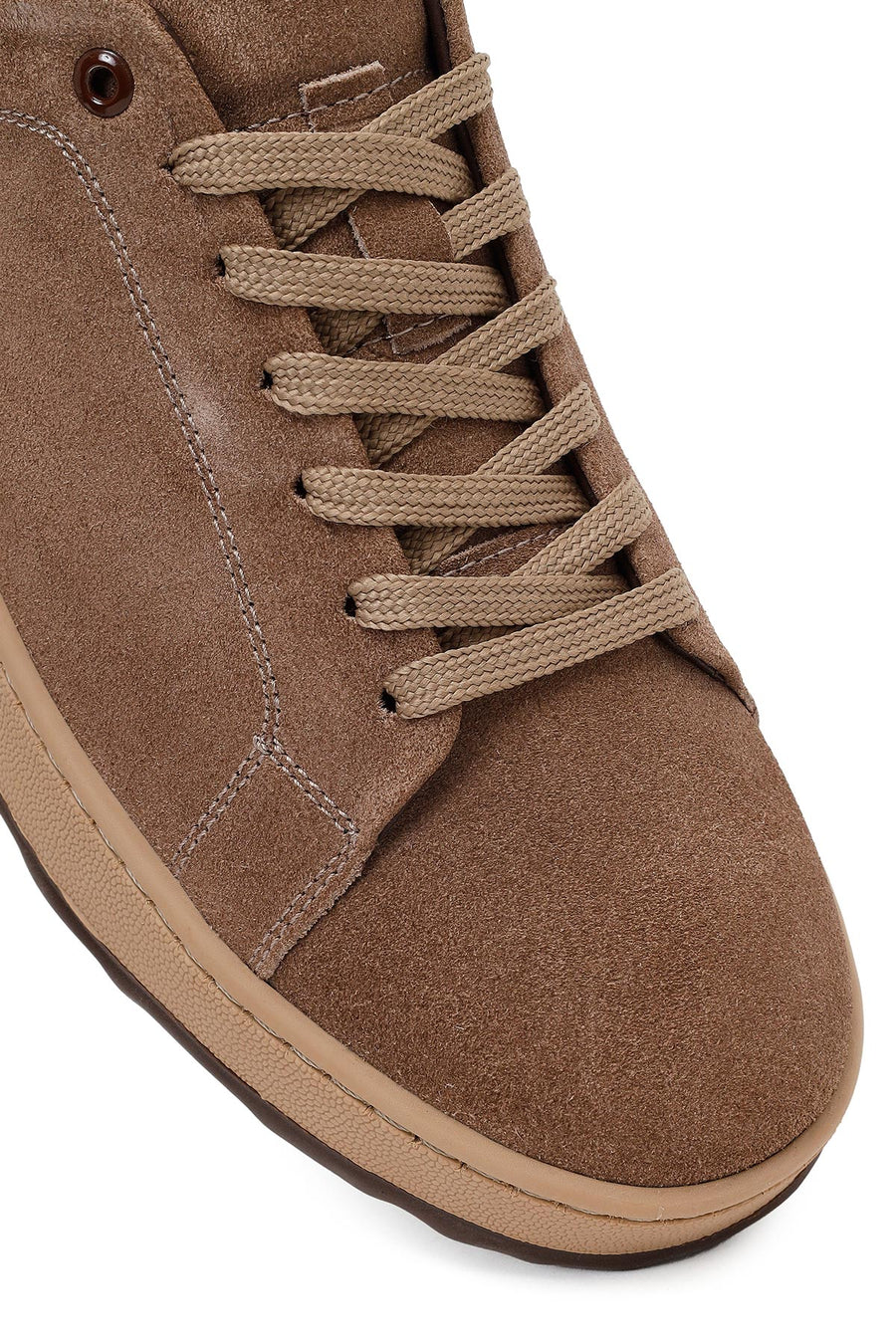 Erkek Vizon Bağcıklı Kalın Tabanlı Süet Deri Sneaker