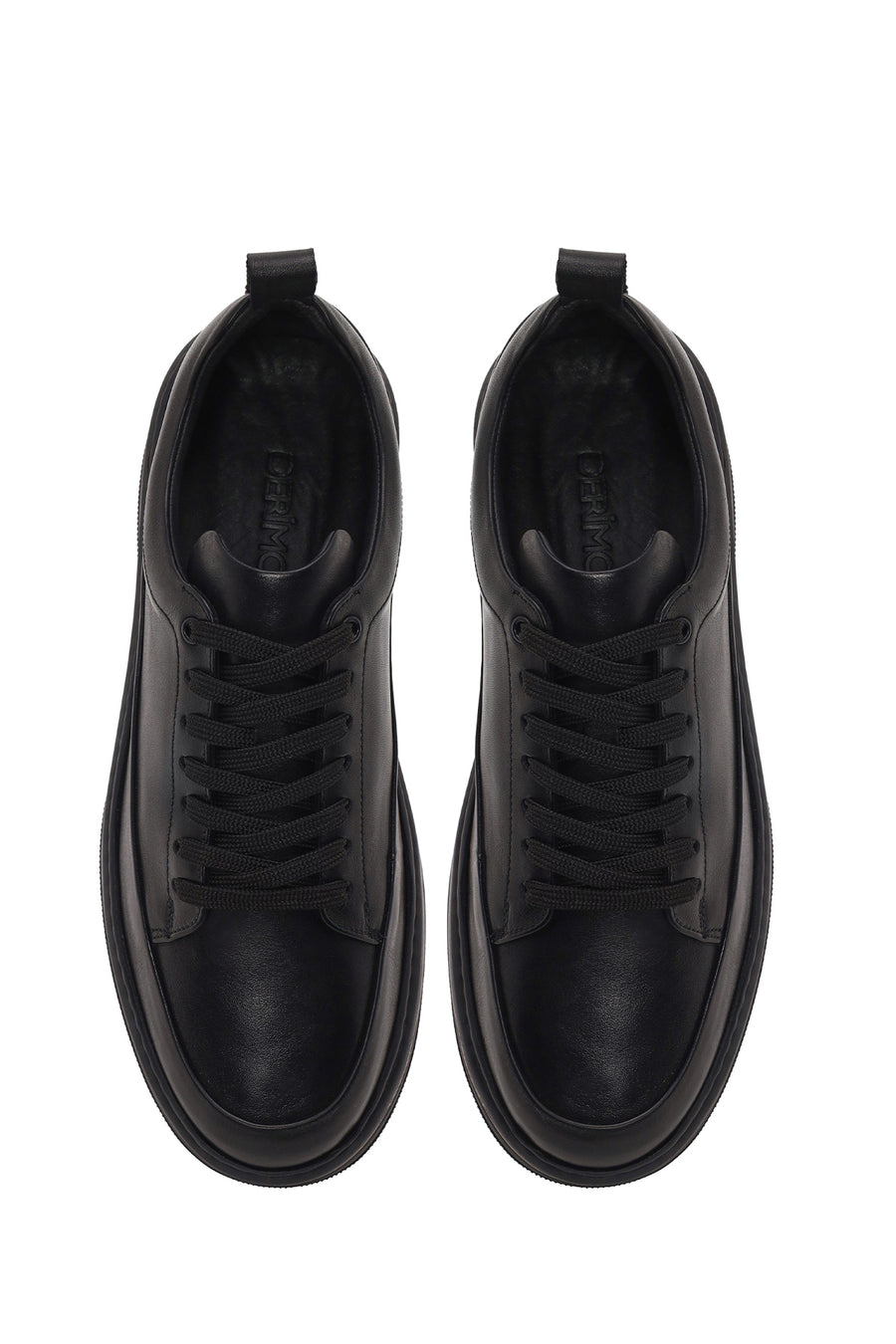 Erkek Siyah Bağcıklı Kalın Tabanlı Deri Sneaker