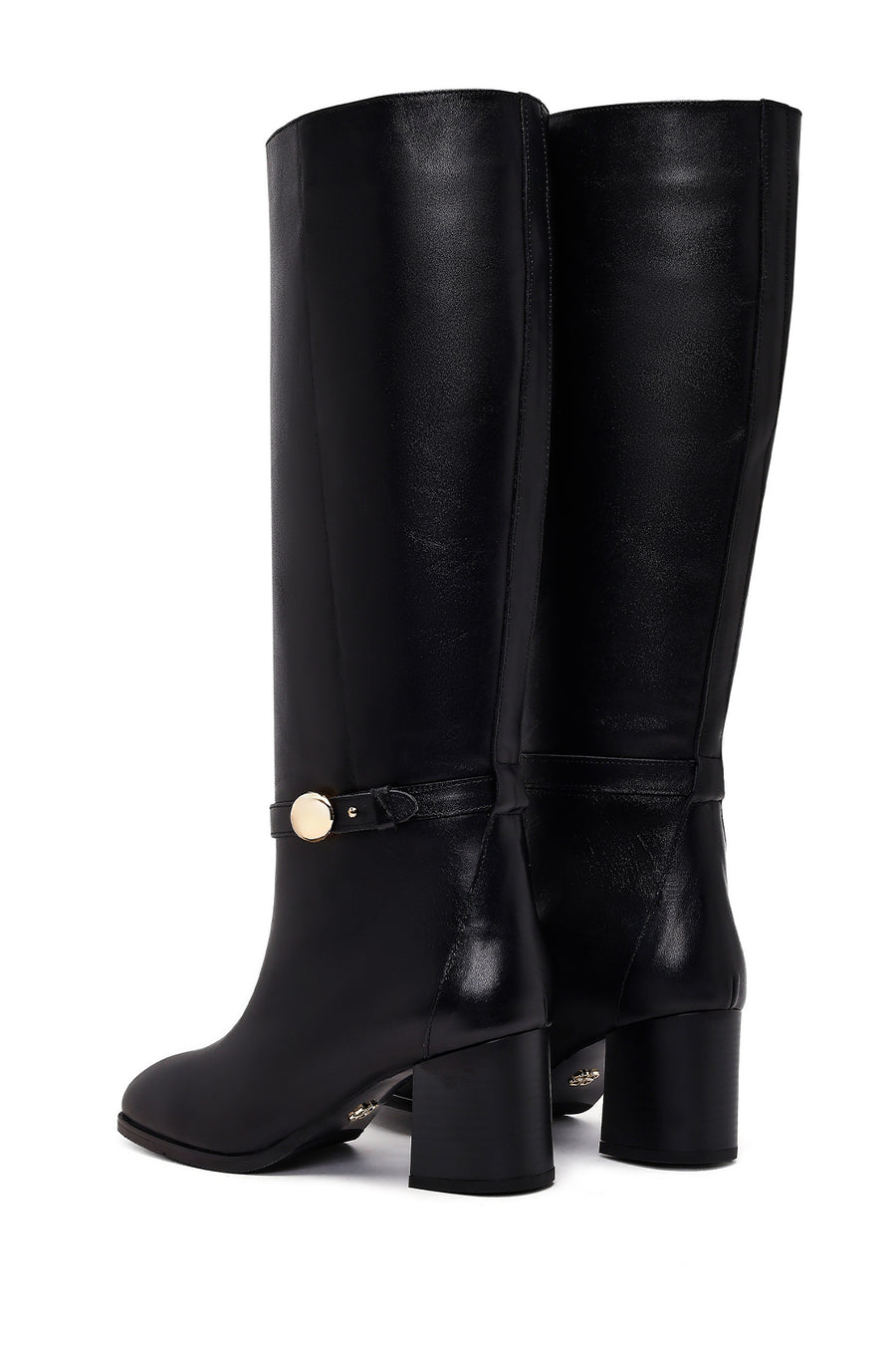Women's Black Thick Heel Leather Boots