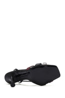 Women's Black Ankle Strap Thin High Heel Patterned Leather Sandals | Derimod