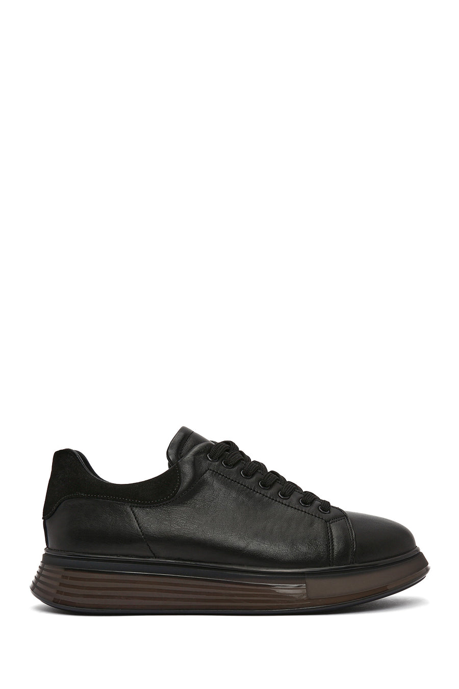 Men's Black Lace-up Thick-Sole Leather Sneaker 25SFD6406FT | Derimod
