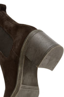 Woman Brown Chunky Heel Suede Leather Chelsea Boots | Derimod