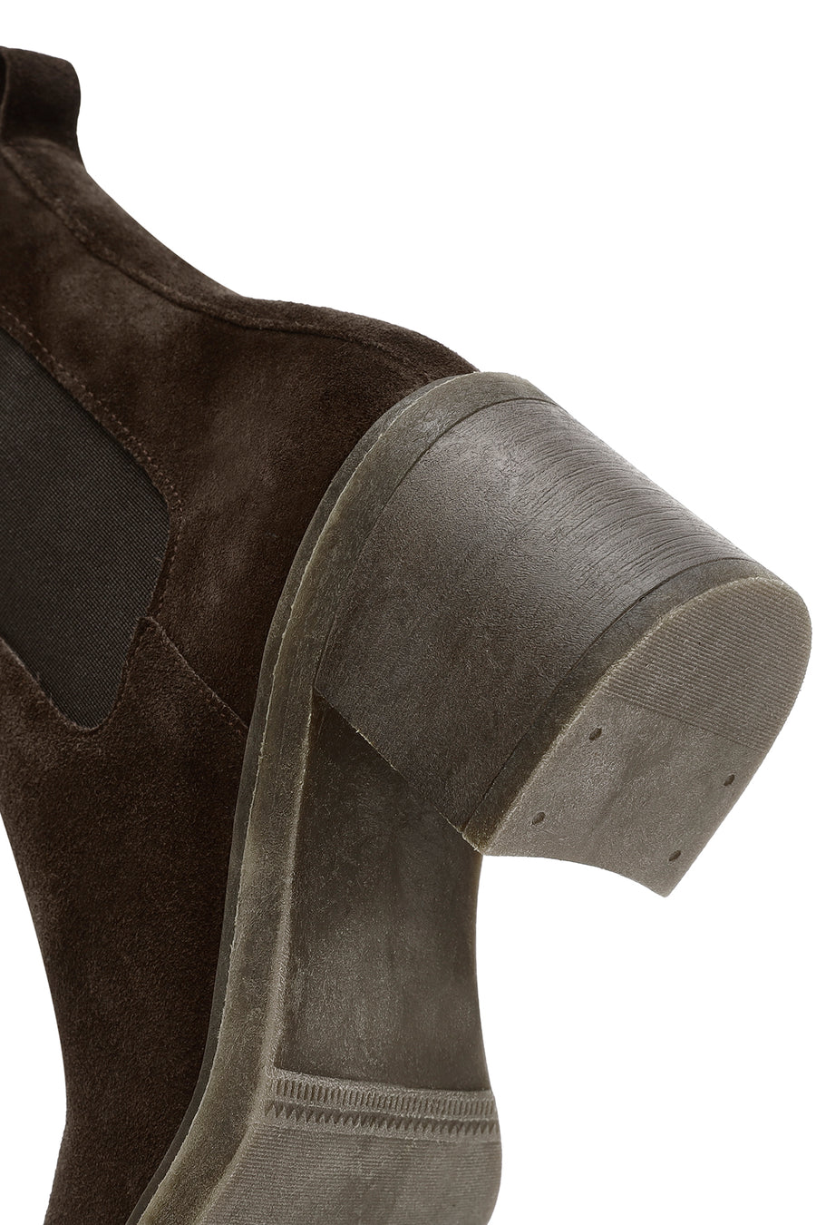 Woman Brown Chunky Heel Suede Leather Chelsea Boots
