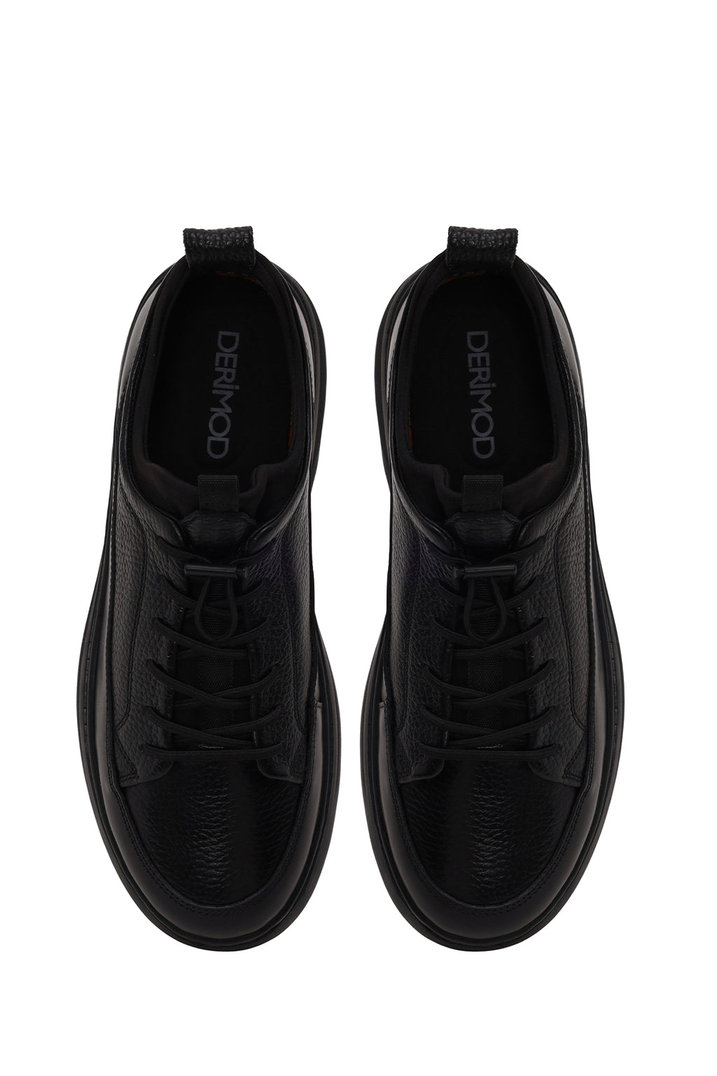 Erkek Siyah Bağcıklı Kalın Tabanlı Deri Sneaker