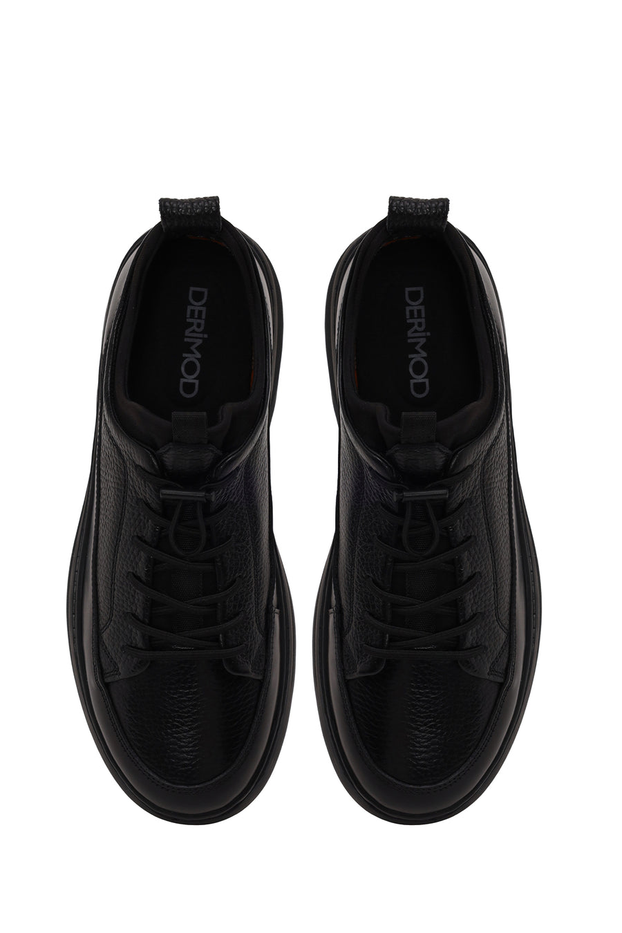 Erkek Siyah Bağcıklı Kalın Tabanlı Deri Sneaker