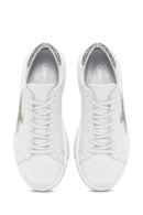 Women's White Lace-Up Stoned Leather Sneakers | Derimod