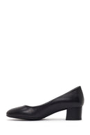 Women's Black Short Thick-Heeled Leather Shoes | Derimod