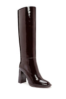 Women's Burgundy Thick Heeled Leather Boots | Derimod