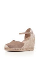 Geox Women's Beige Gelsa Wedge Heels Suede Leather Espadrille | Derimod