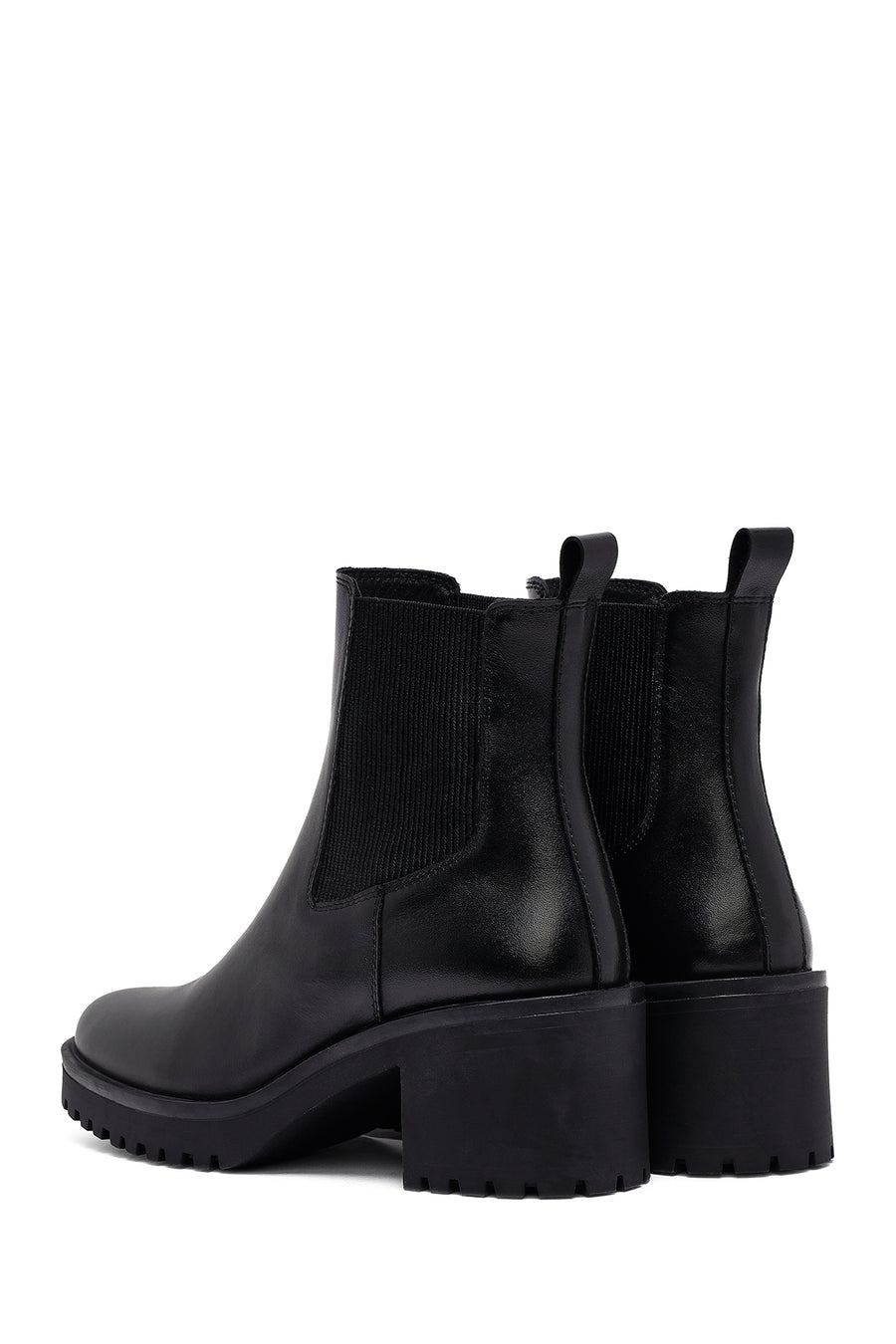 Woman Black Chunky Heels Leather Chelsea Boots