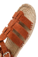 Women's Brown Buckled Suede Leather Espadrille Sandals | Derimod