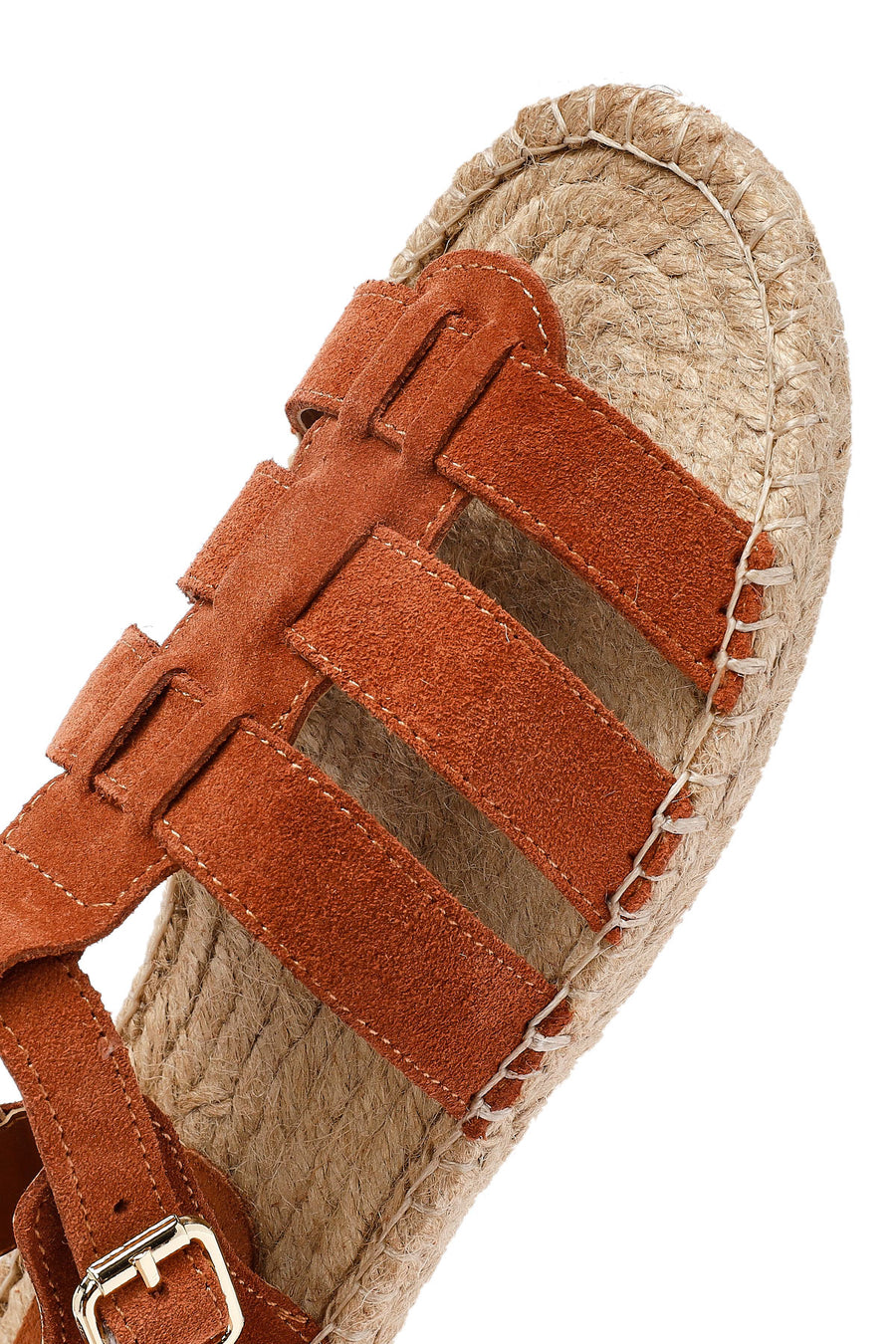 Women's Brown Buckled Suede Leather Espadrille Sandals