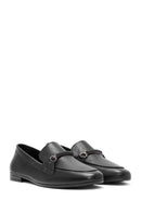 Woman Black Buckle-Detail Leather Masculine Loafer | Derimod
