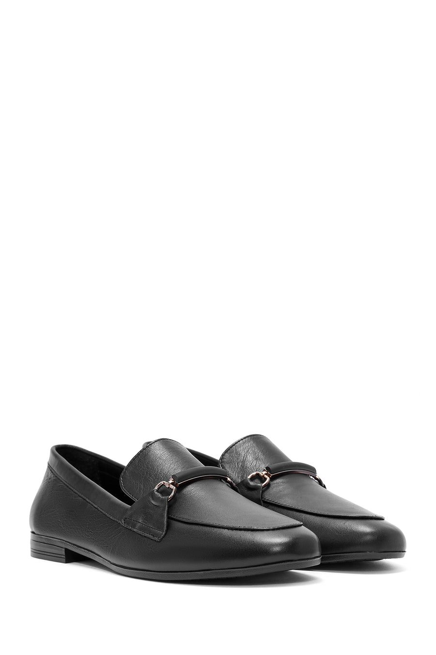 Woman Black Buckle-Detail Leather Masculine Loafer