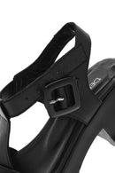 Women's Black Ankle Strap Thick-Sole Leather Sandals | Derimod