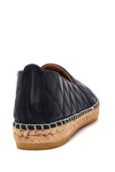 Women's Black Leather Quilted Espadrilles | Derimod