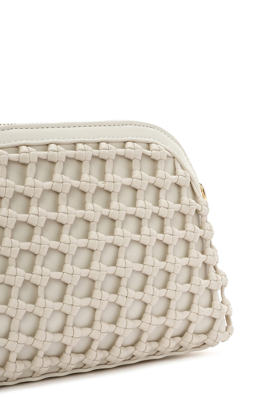 Women's Beige Knitted Patterned Long Strap Crossbody Bag