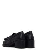 Woman Black Tassel Chunky Heeled Leather Loafer | Derimod