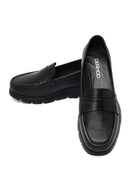 Kadın Siyah Dolgu Topuklu Deri Comfort Loafer | Derimod