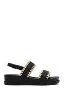 Women's Black Ankle Buckle Thick Soled Straw Sandals | Derimod