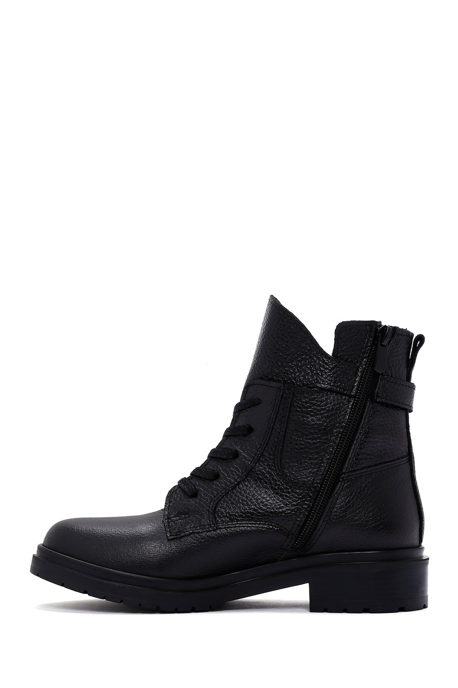 Women's Black Leather Zippered Boots