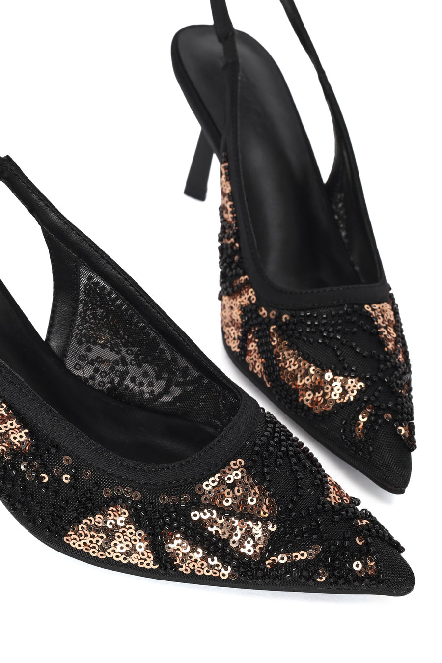 Woman Black Backless Sequin-Patterned Stiletto-Heel Shoes