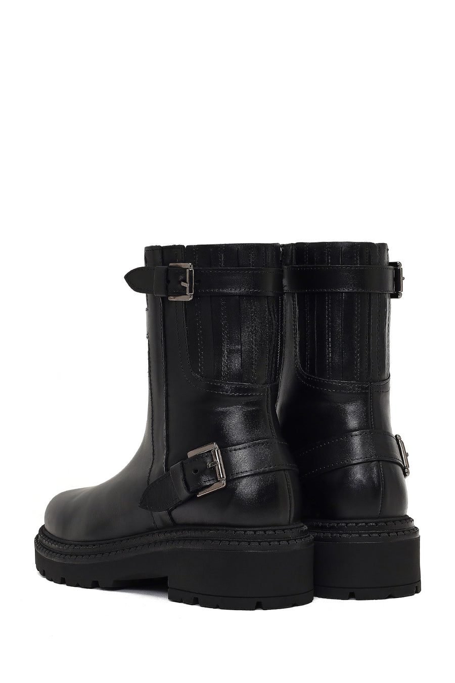 Women's Black Zippered Thick-Soled Leather Boot