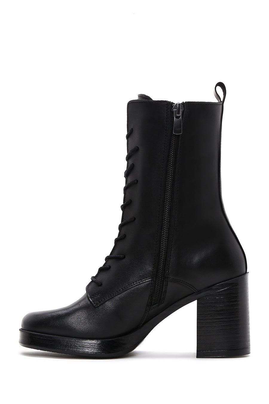 Women's Black Leather Heeled Boots