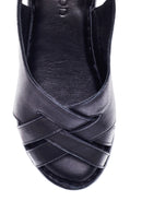 Women's Black Leather Wedge Heel Comfort Sandals | Derimod