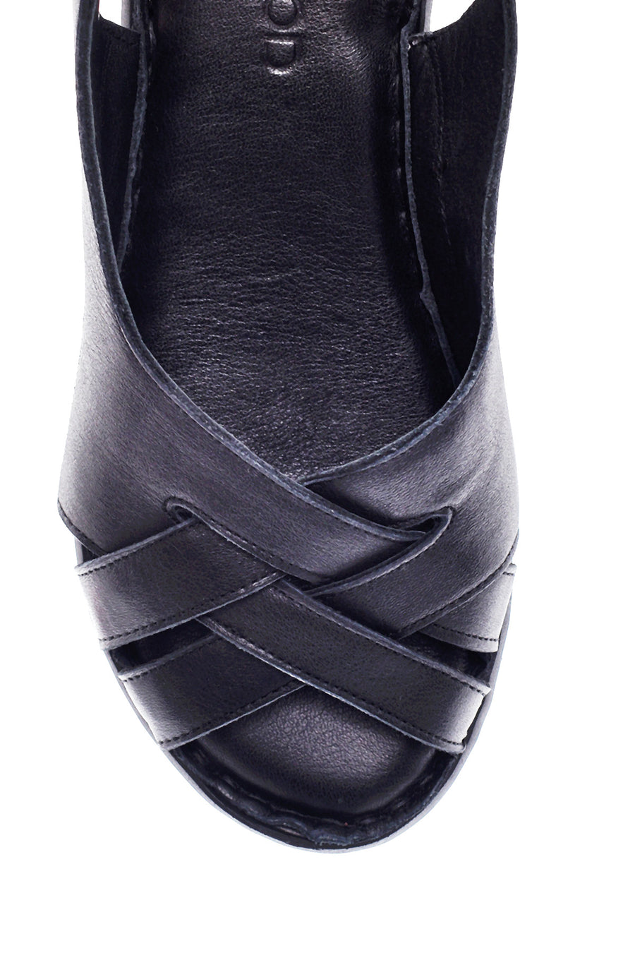 Women's Black Leather Wedge Heel Comfort Sandals