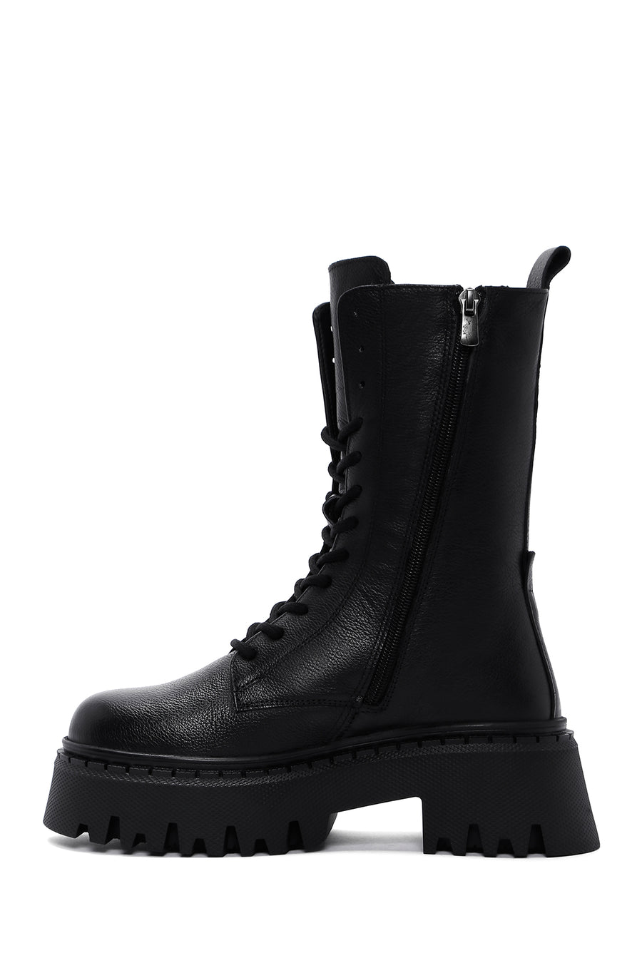 Women's Black Leather Thick Soled Boots