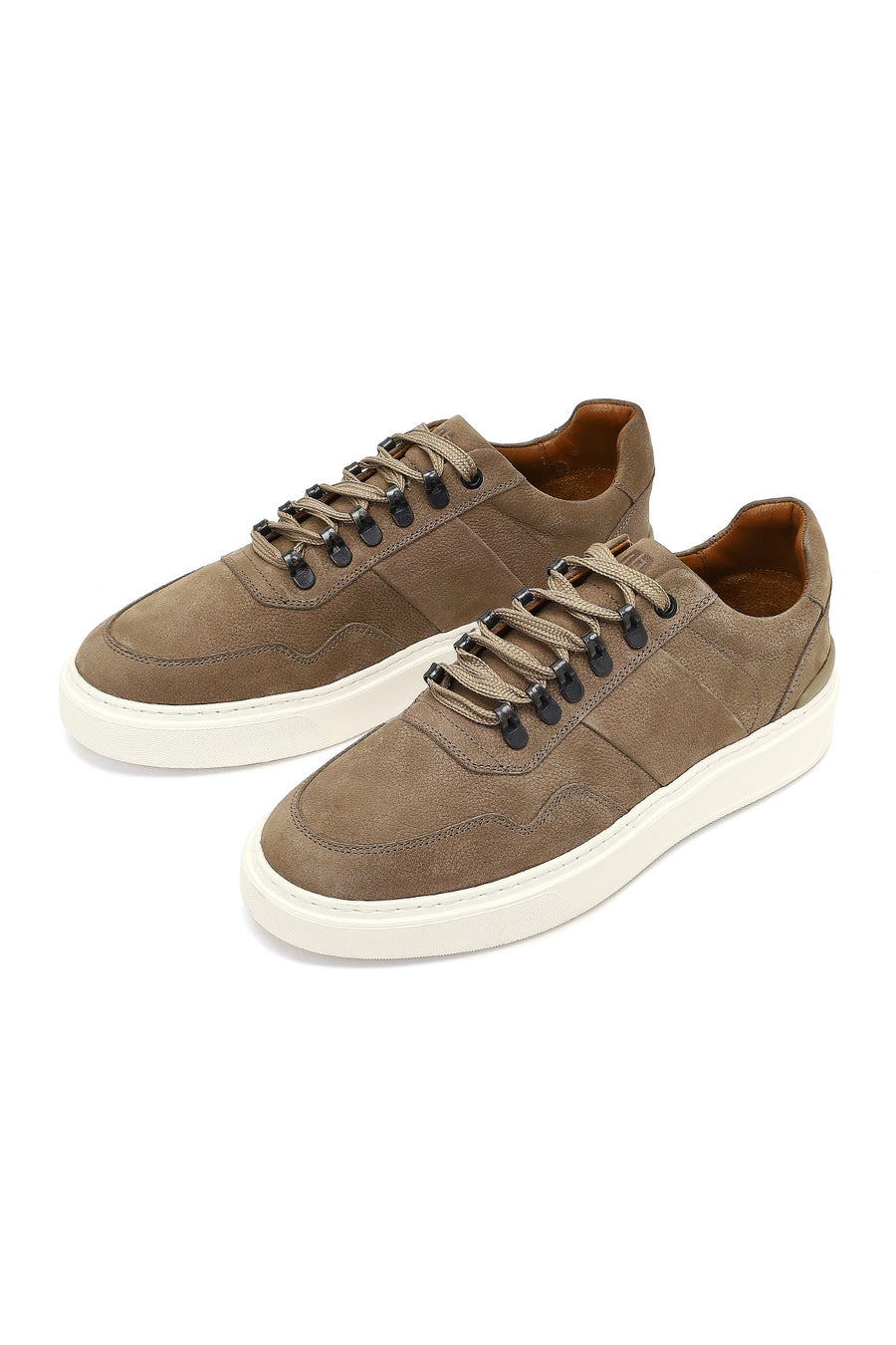 Erkek Vizon Bağcıklı Kalın Tabanlı Nubuk Deri Sneaker