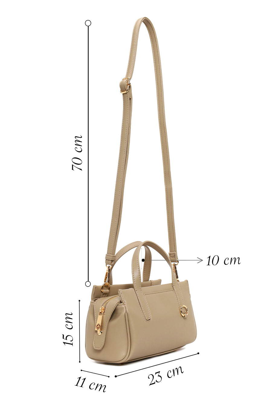 Woman Beige Long Strap Classic Shoulder Bag