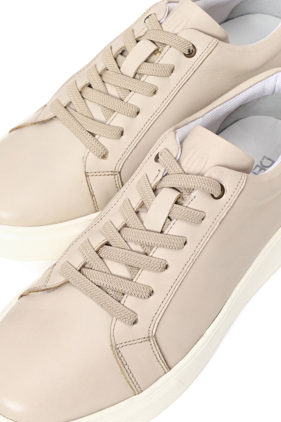 Erkek Bej Bağcıklı Deri Sneaker