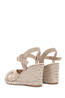 Women's Cream Ankle Buckle Platform Suede Leather Espadrille | Derimod