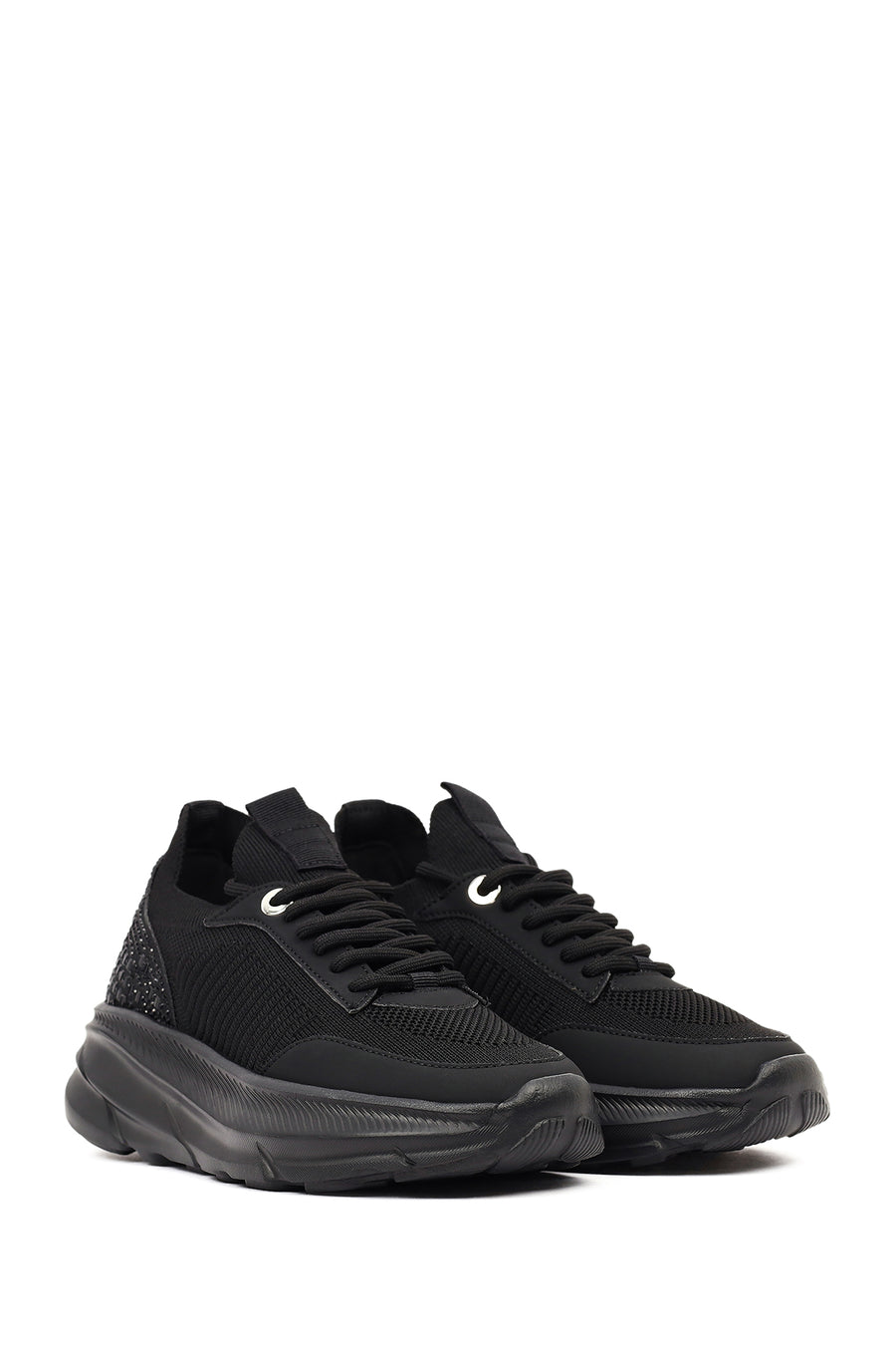 Derimod Zero Women's Black Lace-Up Thick-Soled Fabric Sneaker