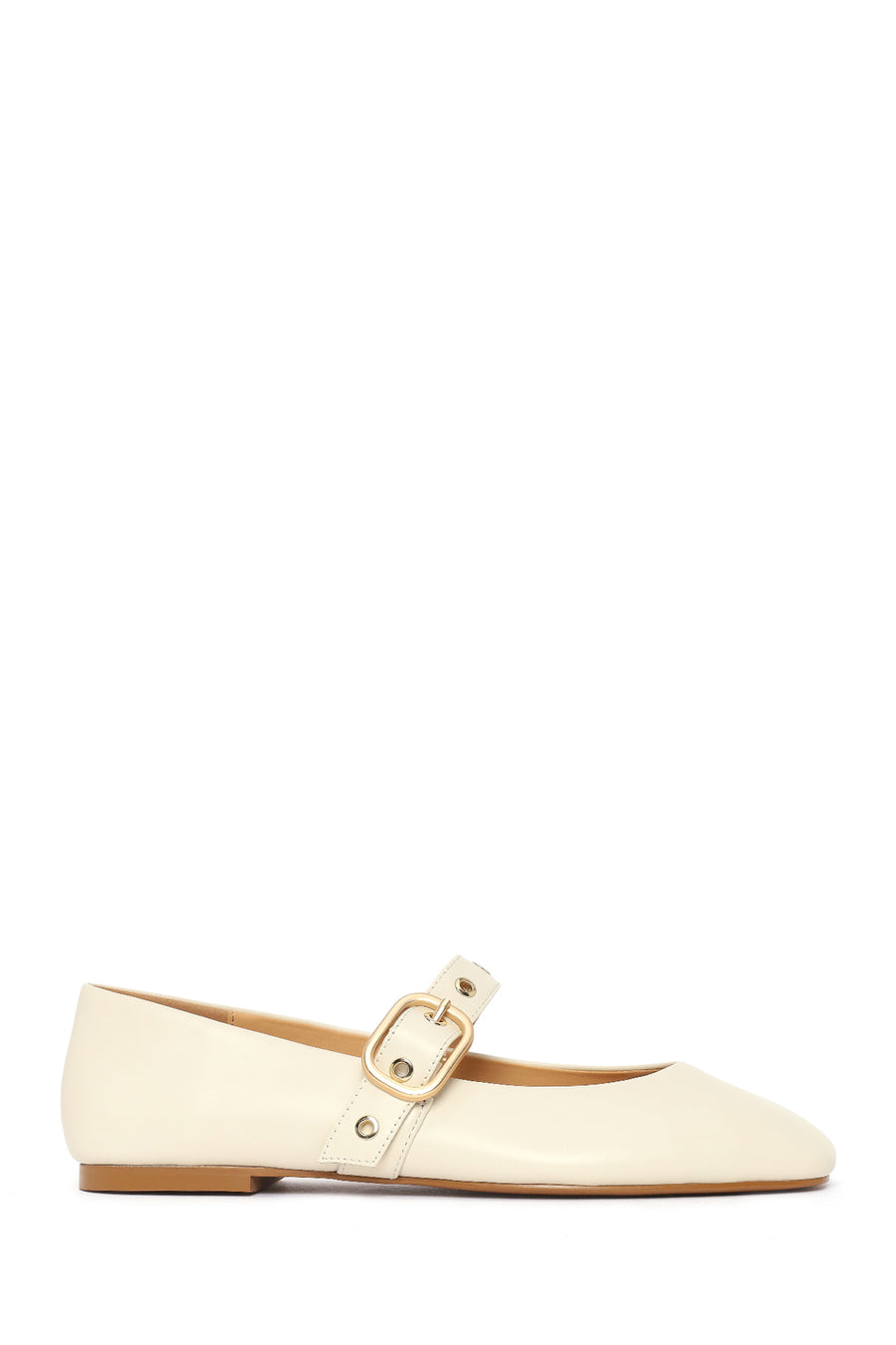 Woman Cream Buckled Leather Ballerine Shoes 26PFD551818 | Derimod