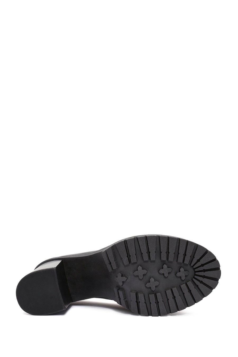 Women's Black Thick Heeled Leather Masculine Loafer
