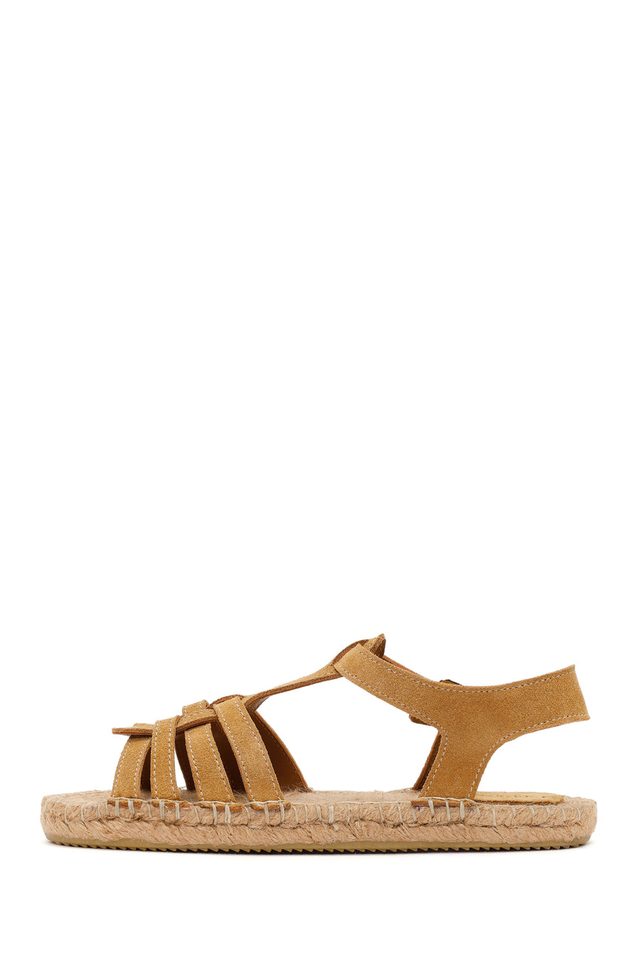 Women's Camel Suede Leather Espadrille Sandals with Ankle Buckle