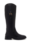 Geox Women's Black Tormalina Zippered Leather Heeled Boots | Derimod