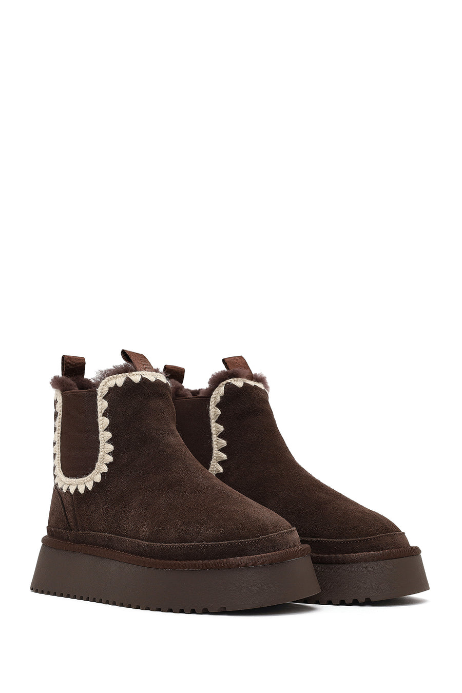 Woman Brown Thick-Soled Patterned Suede Teddy Boots