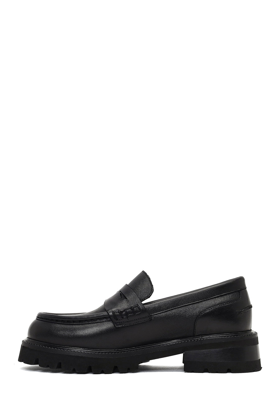 Woman Black Thick-Soled Leather Masculine Loafer
