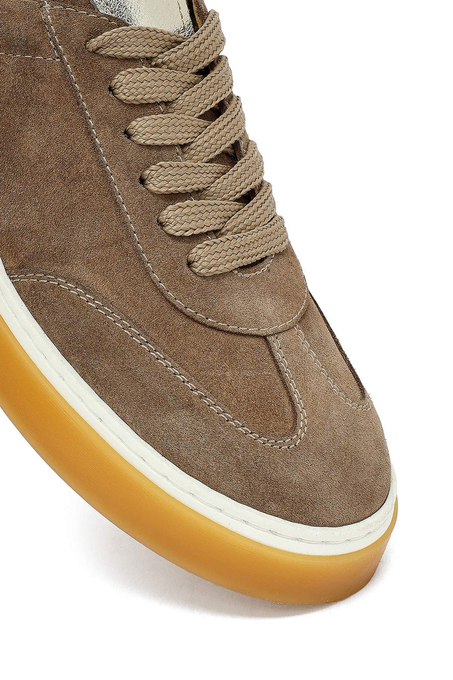 Woman Beige Laced Suede Leather Sneakers