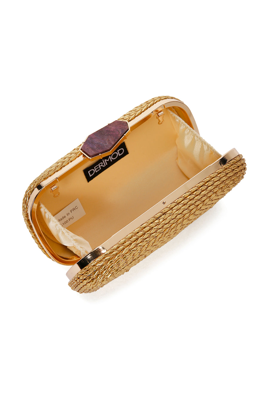 Women's Gold Long Strap Braided Mini Evening Clutch Bag
