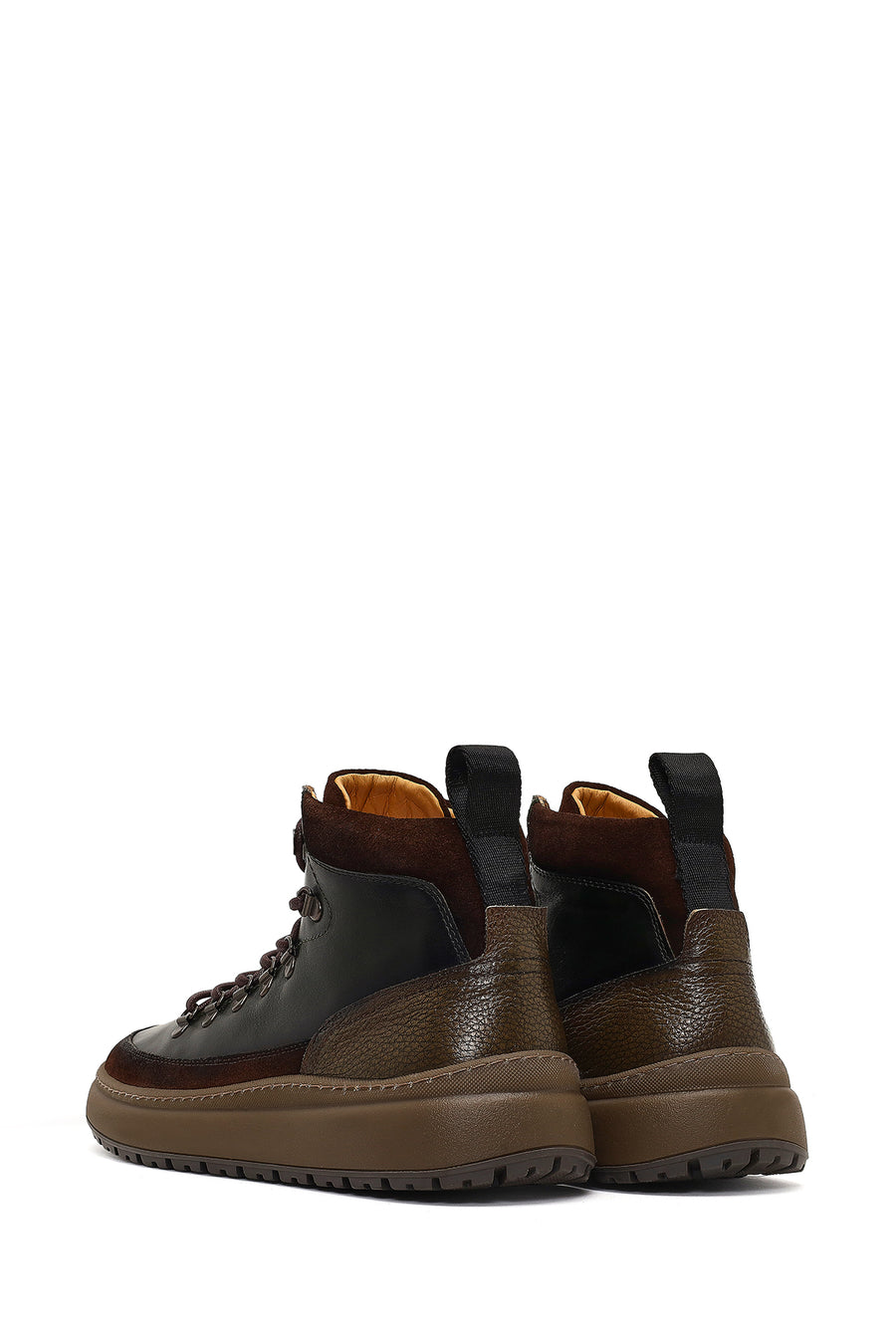 Men's Green Lace-Up Thick Sole Leather Sports Boots